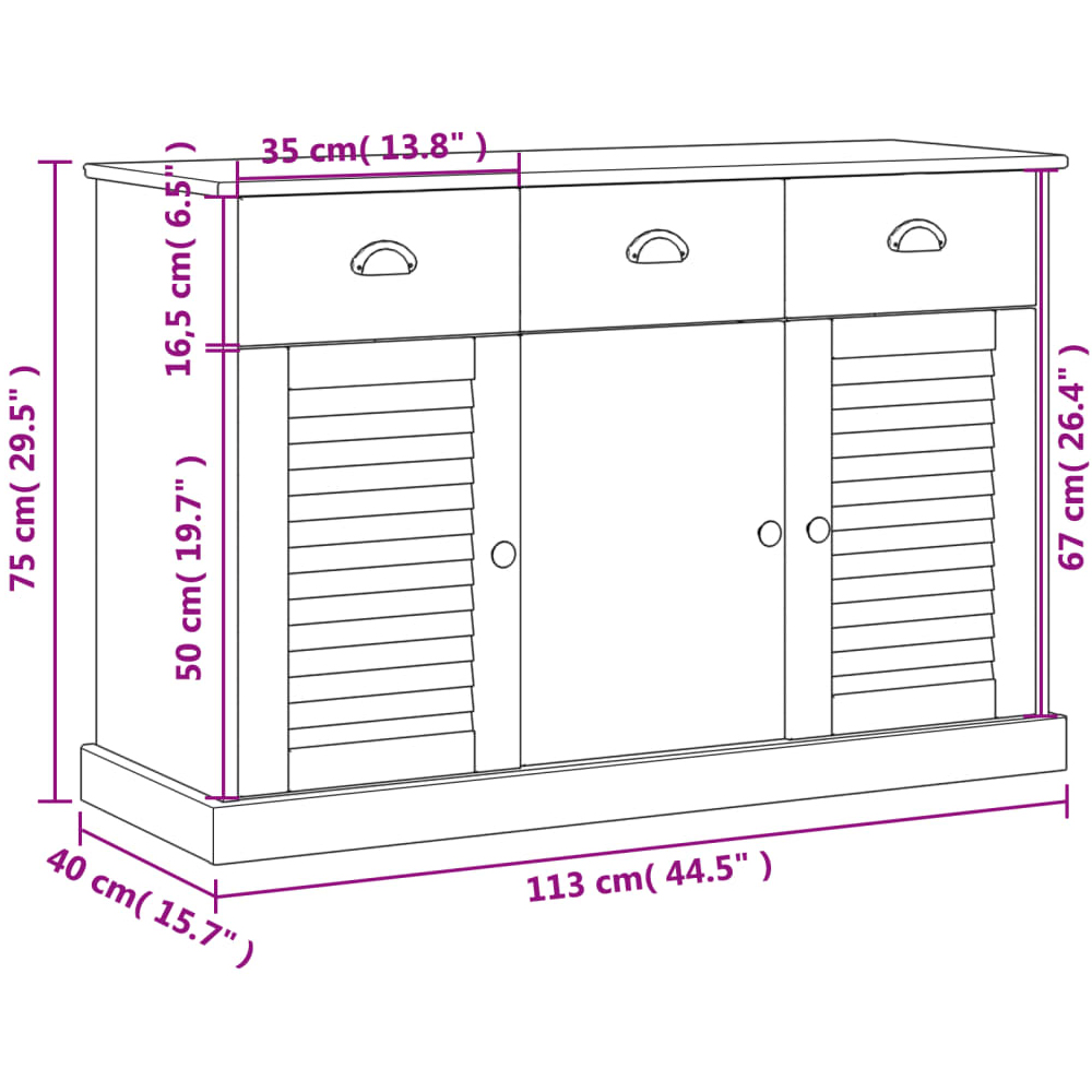 Vidor Wooden Sideboard With 3 Doors 3 Drawers In White Brown
