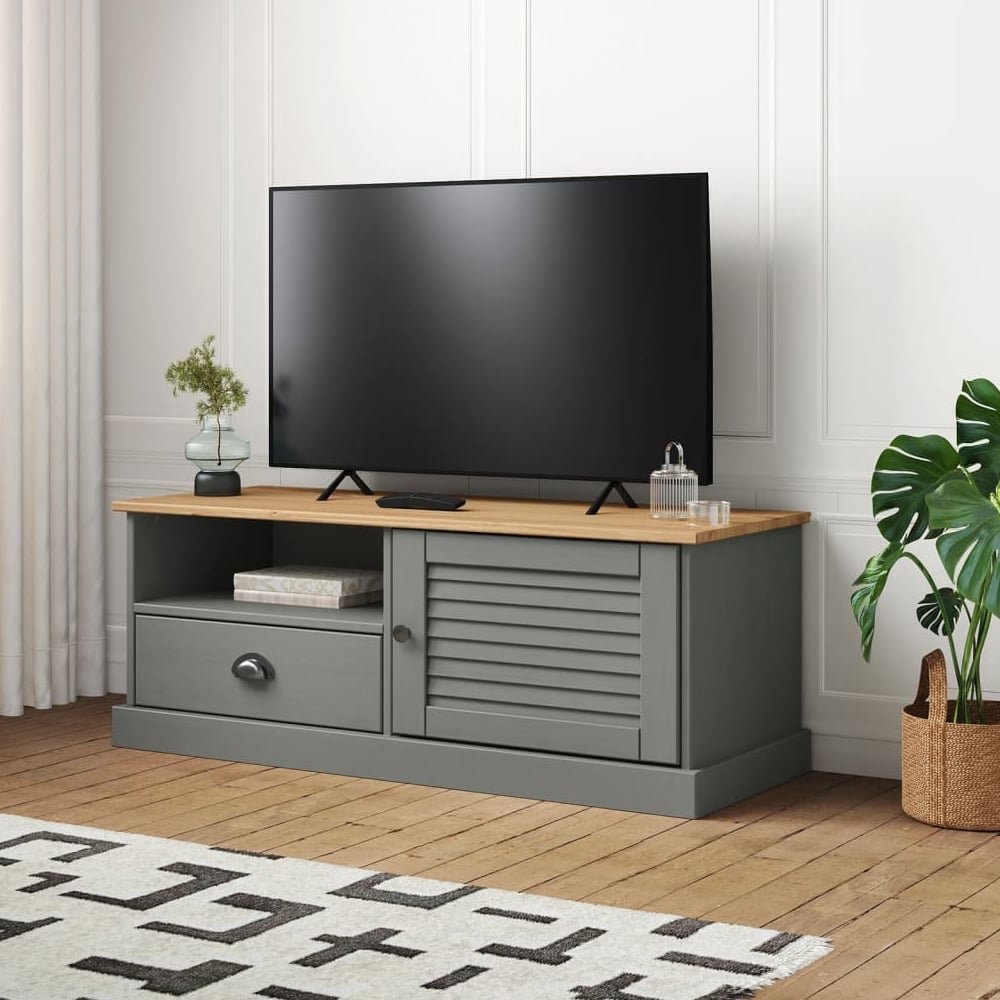 Read more about Vidor wooden tv stand with 1 door 1 drawer in grey brown