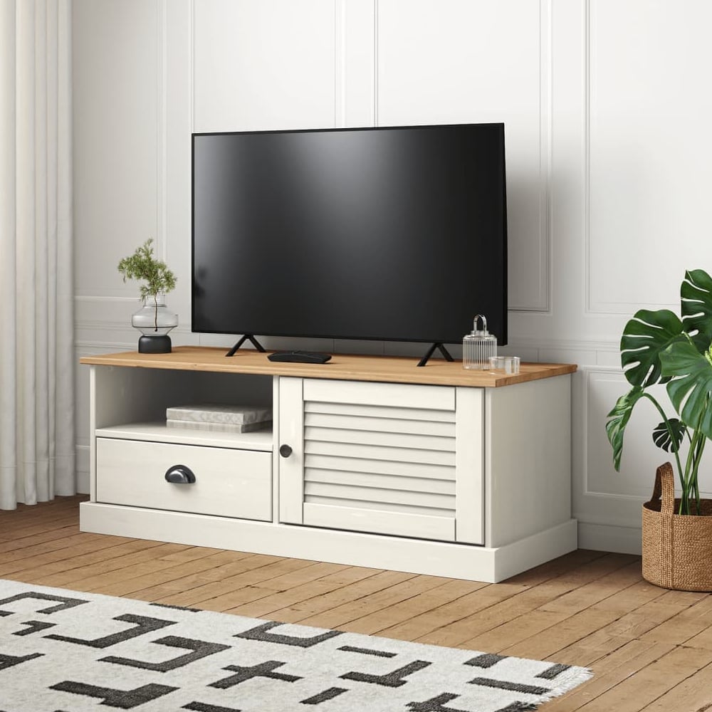 Read more about Vidor wooden tv stand with 1 door 1 drawer in white brown