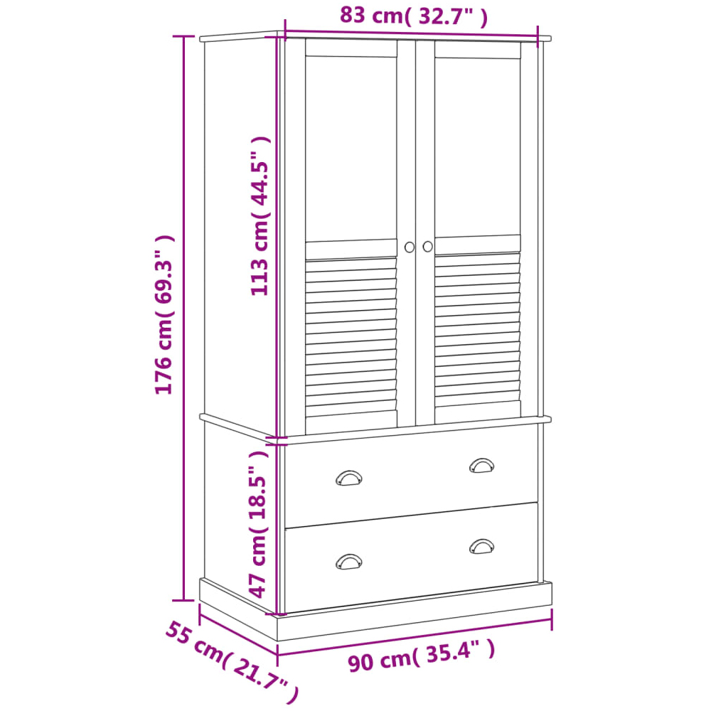 Vidor Wooden Wardrobe With 2 Doors 2 Drawers In brown
