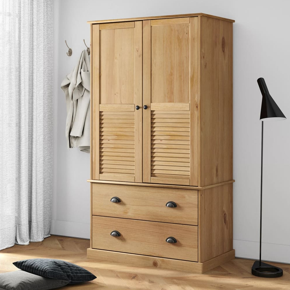 Read more about Vidor wooden wardrobe with 2 doors 2 drawers in brown