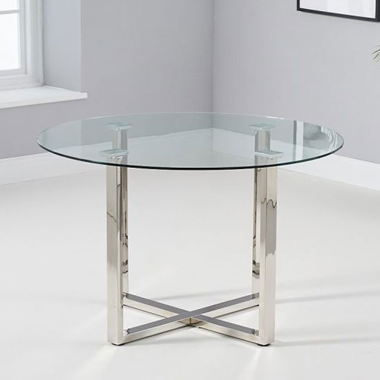 Vidra Round Clear Glass Dining Table With Chrome Crossed Base_2