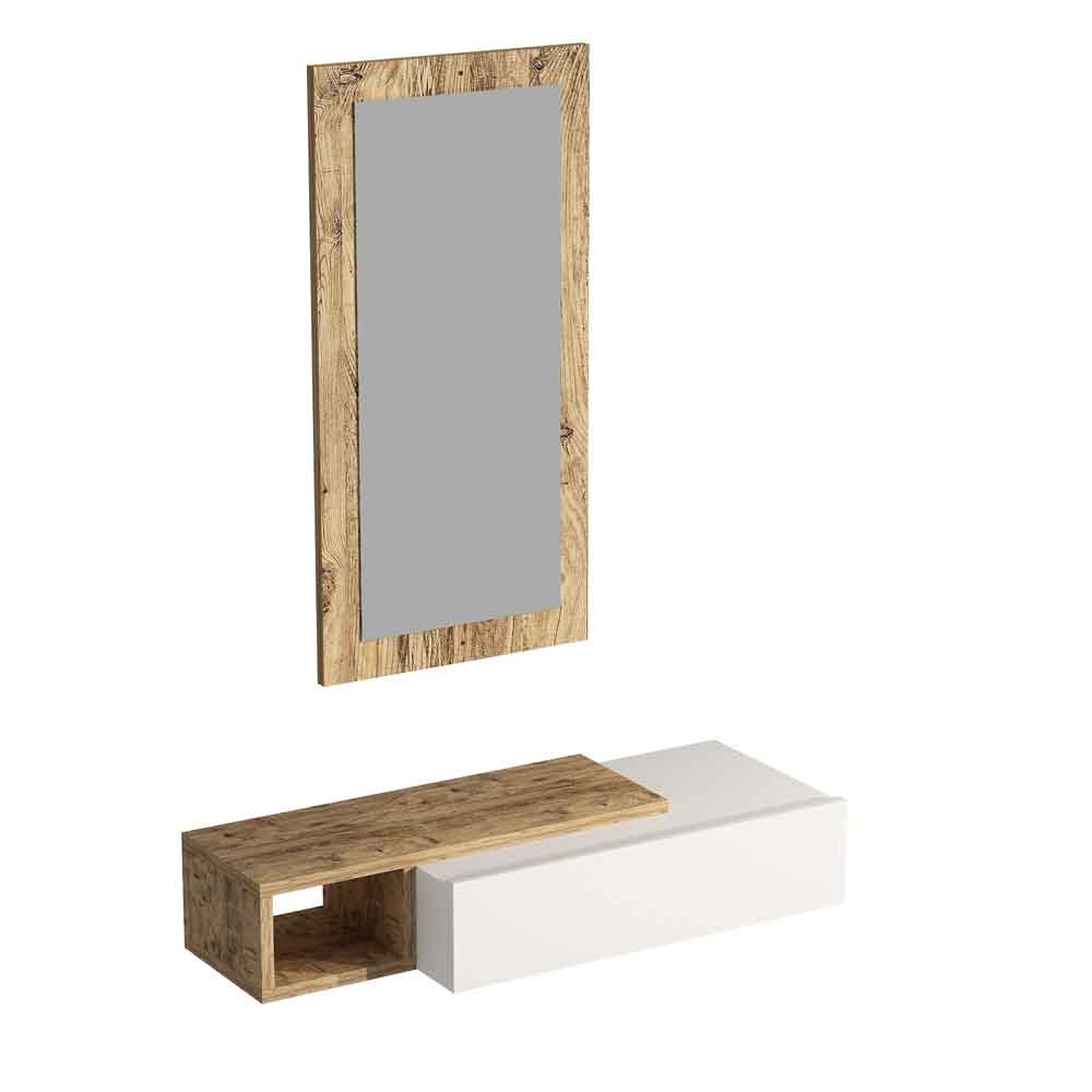 Vien Glass Wall Mirror with Atlantic Pine Wooden Frame and Shelf