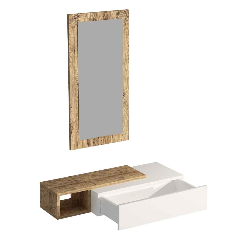 Vien Glass Wall Mirror with Atlantic Pine Wooden Frame and Shelf