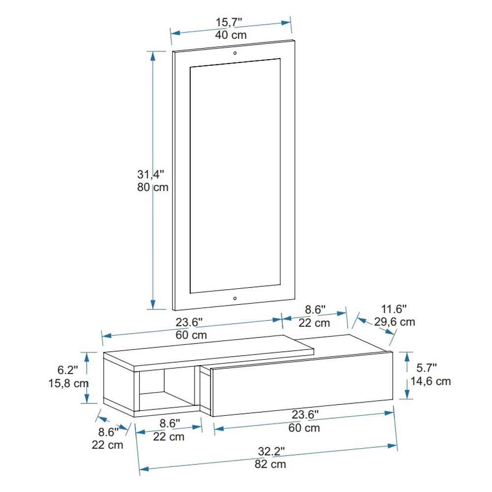 Vien Glass Wall Mirror with Atlantic Pine Wooden Frame and Shelf