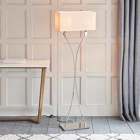 Vienna 2 Lights Beige Shade Floor Lamp In Polished Nickel