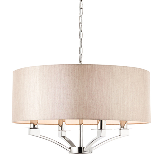 Product photograph of Vienna 4 Lights Beige Shade Pendant Light In Polished Nickel from Furniture in Fashion