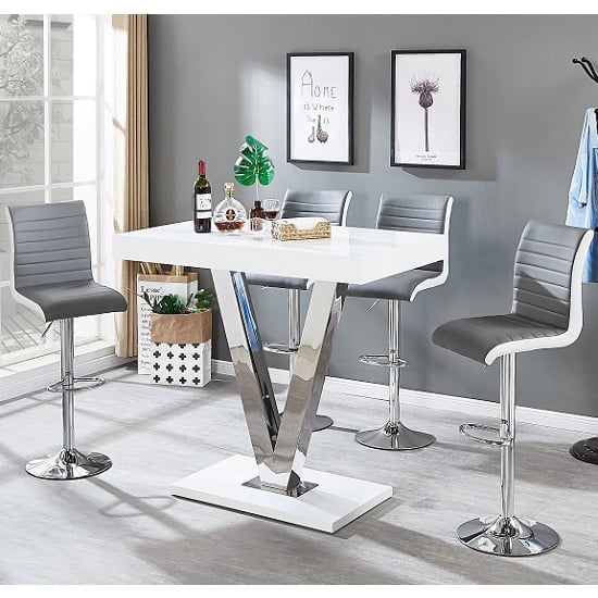 Read more about Vienna white high gloss bar table 4 ritz grey white stools