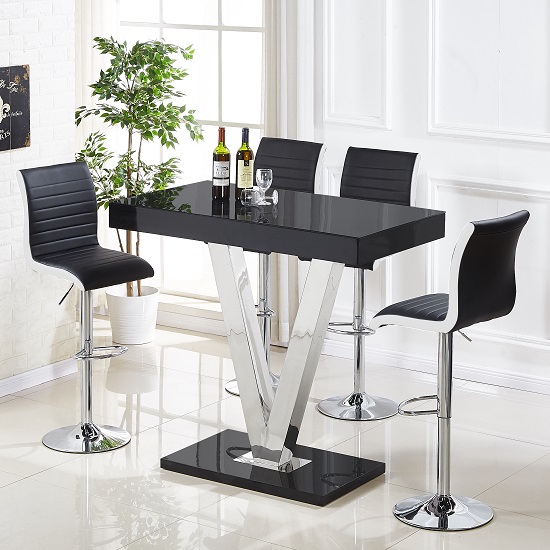 Vienna Black High Gloss Bar Table 4 Ritz Black White Stools