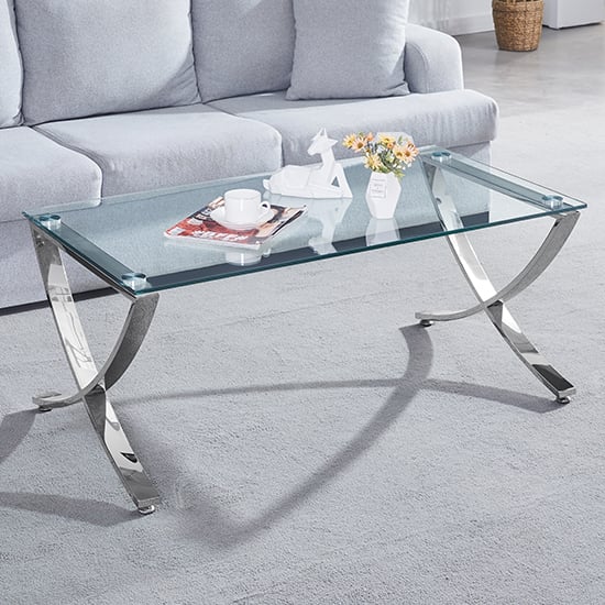 Photo of Vienna clear glass coffee table with angular chrome legs