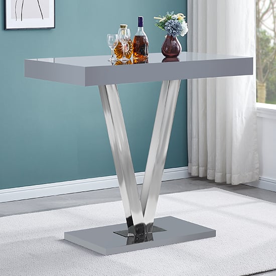 Vienna Grey High Gloss Bar Table With 4 Candid Black Stools_2