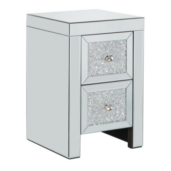Vienna Glass Bedside Cabinet In Mirrored With 2 Drawers_5