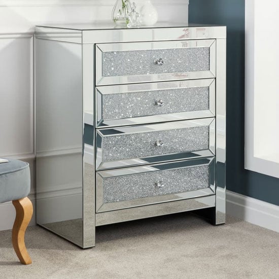 Read more about Vienna glass chest of drawers in mirrored with 4 drawers