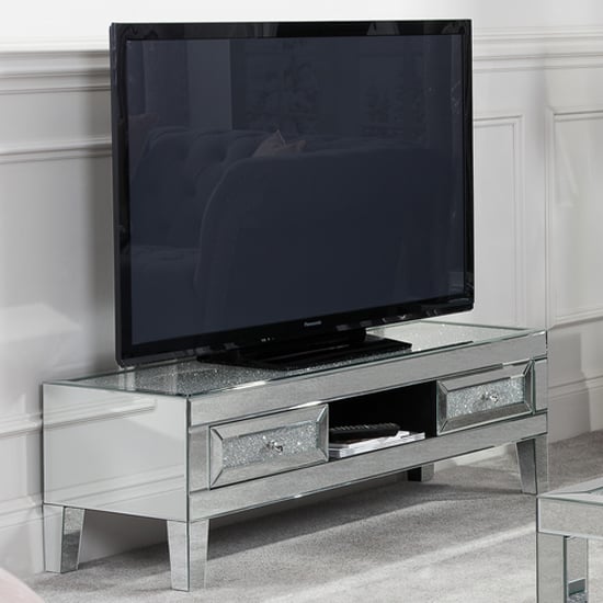Vienna Glass TV Stand With 2 Drawers In Mirrored_1