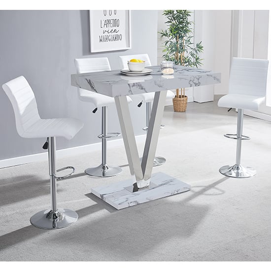 Vienna Diva Marble Effect Gloss Bar Table 4 Ripple White Stools