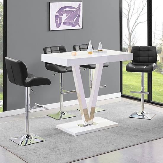 Vienna White High Gloss Bar Table With 4 Candid Black Stools