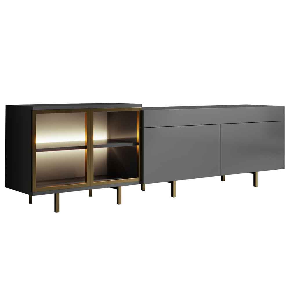 Vienna Wooden LED TV Stand with 2 Doors in Anthracite and Gold