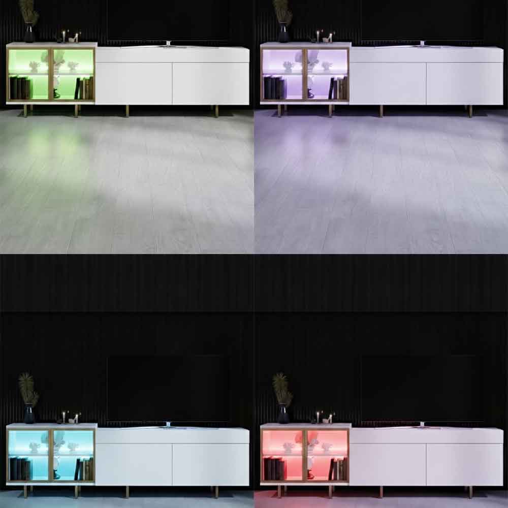 Vienna Wooden LED TV Stand with 2 Doors in White and Gold
