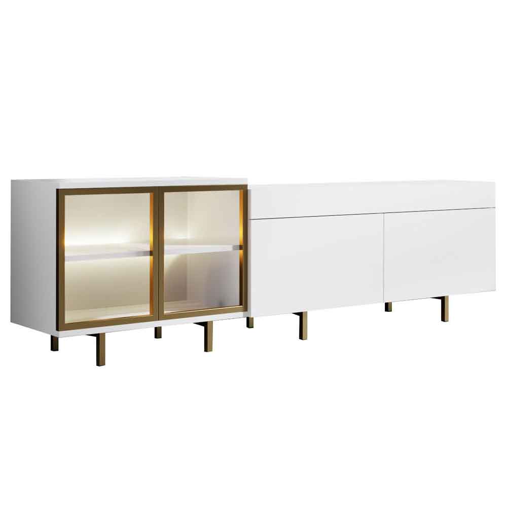 Vienna Wooden LED TV Stand with 2 Doors in White and Gold