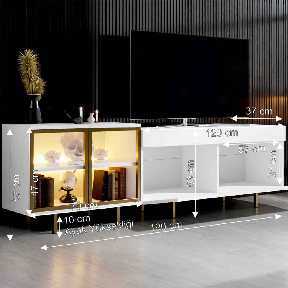 Vienna Wooden LED TV Stand with 2 Doors in White and Gold