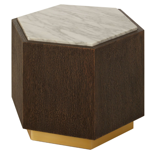 Vigap Large White Marble Top Side Table With Dark Wooden Base_3