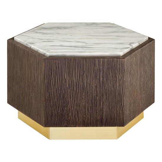 Read more about Vigap small white marble top side table with dark wooden base