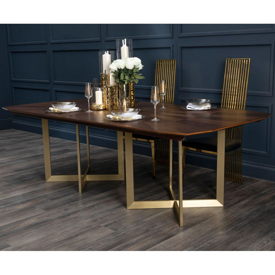 Vigap Wooden Dining Table With Gold Metal Legs In Walnut_4