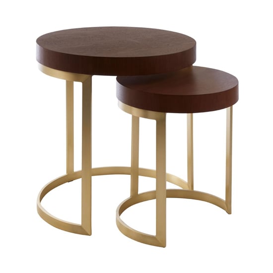 Vigap Wooden Nesting Tables In Walnut With Gold Metal Legs FiF