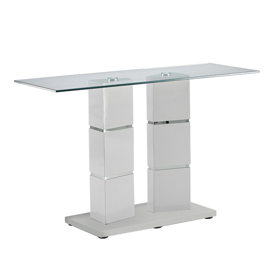 Photo of Vigo glass console table with polished stainless steel base