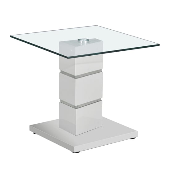 Photo of Vigo glass end table with polished stainless steel base