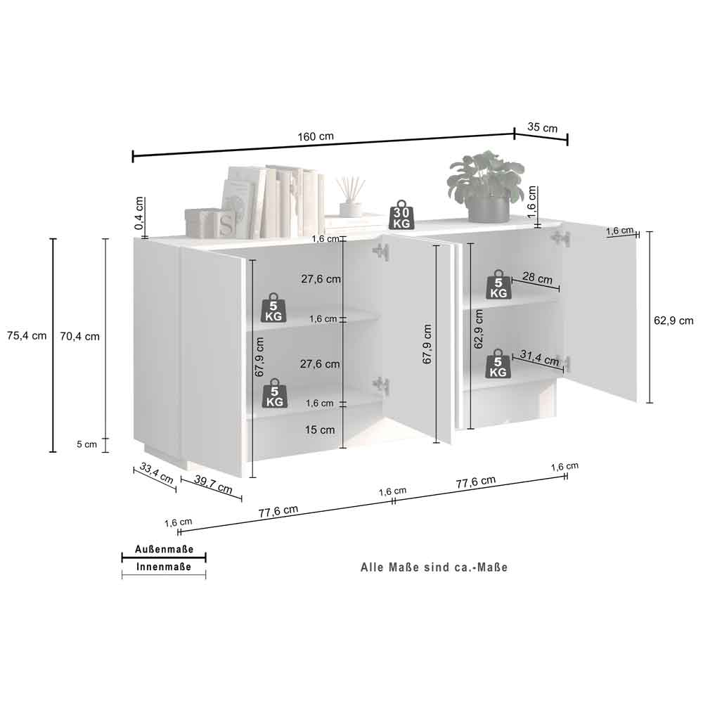 Vigo High Gloss Storage Cabinet With 4 Doors In White
