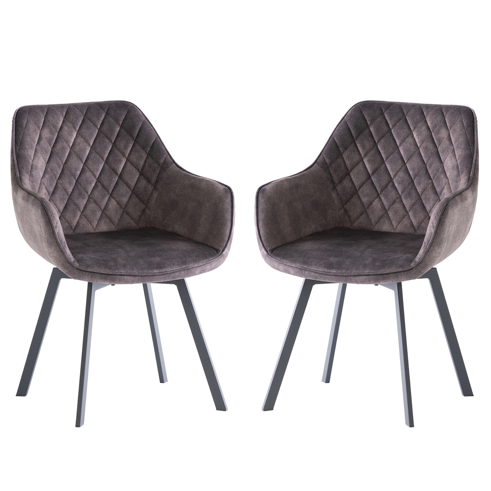Viha Graphite Velvet Swivel Dining Chairs with Black Legs in Pair