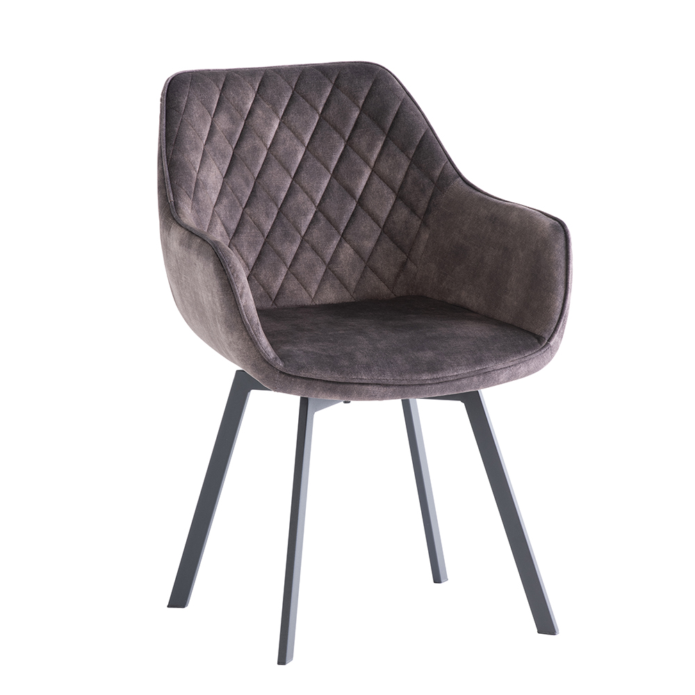 Viha Graphite Velvet Swivel Dining Chairs with Black Legs in Pair