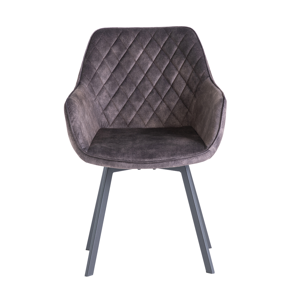 Viha Graphite Velvet Swivel Dining Chairs with Black Legs in Pair