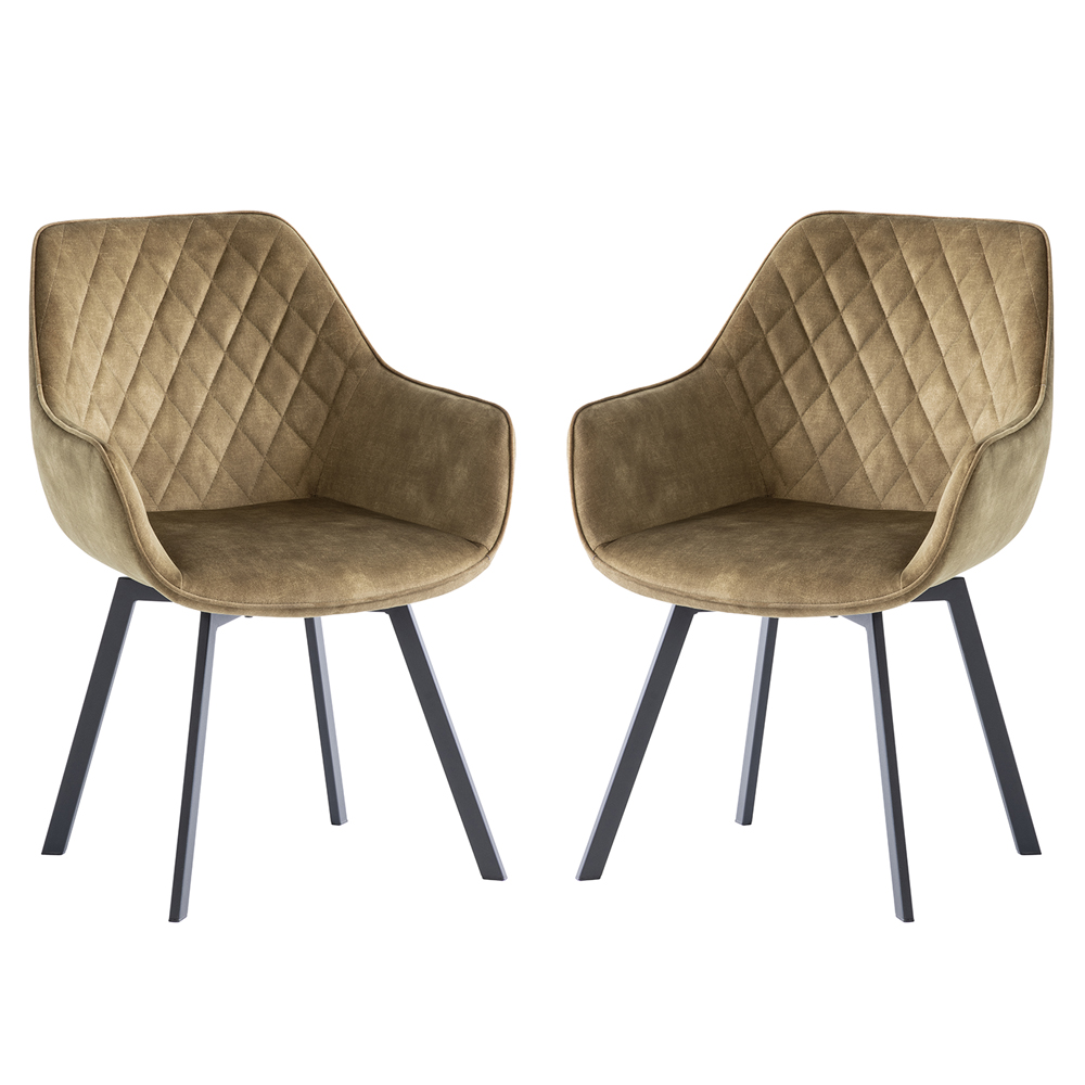 Viha Green Velvet Swivel Dining Chairs with Black Legs in Pair