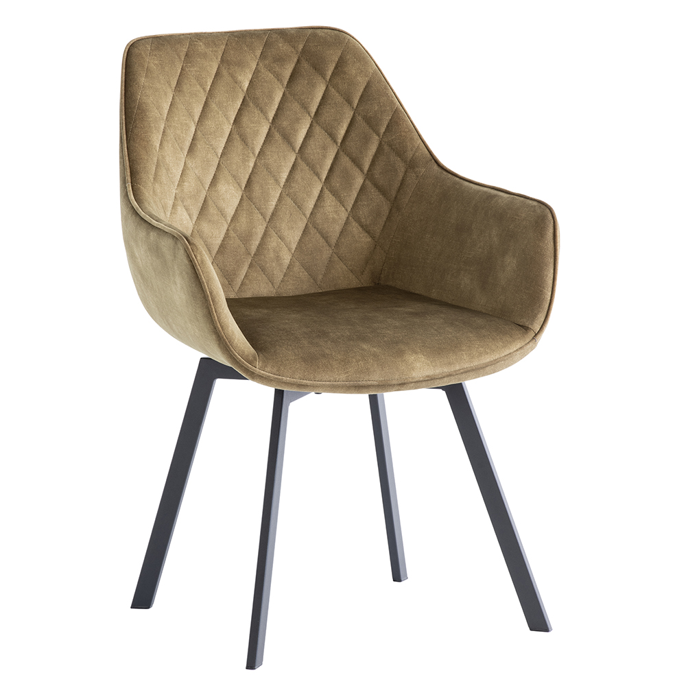 Viha Green Velvet Swivel Dining Chairs with Black Legs in Pair