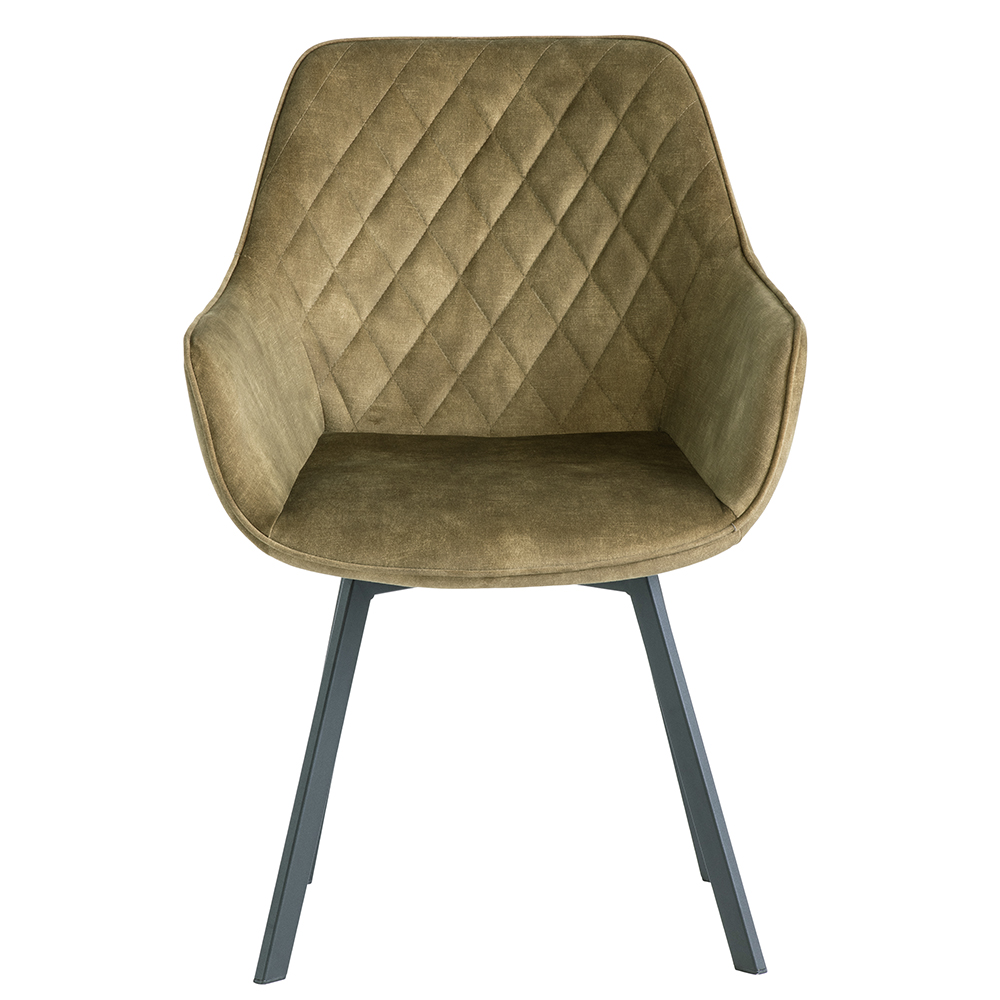 Viha Green Velvet Swivel Dining Chairs with Black Legs in Pair