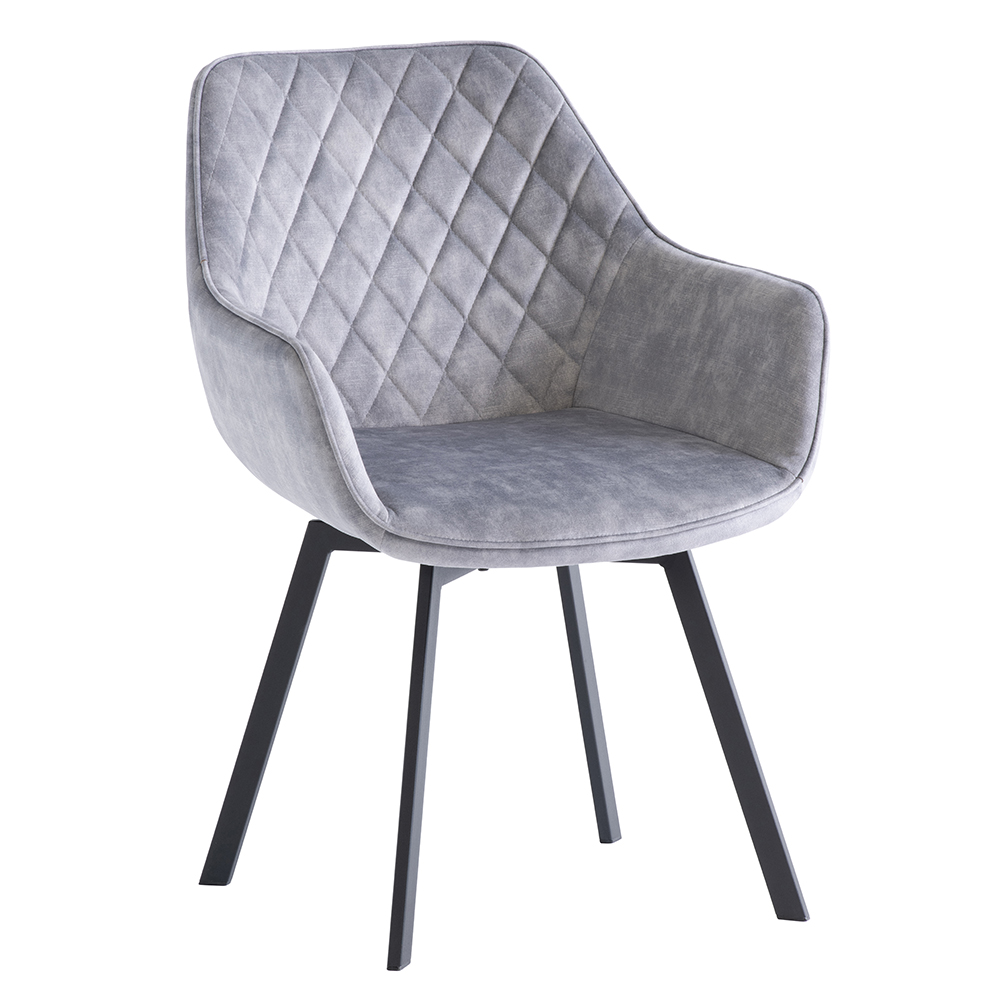 Viha Silver Velvet Swivel Dining Chairs with Black Legs in Pair
