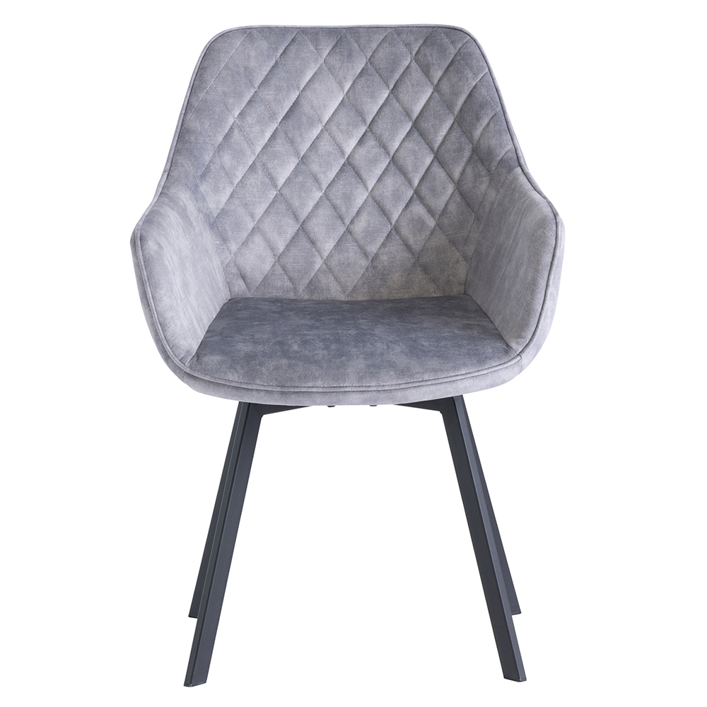 Viha Silver Velvet Swivel Dining Chairs with Black Legs in Pair