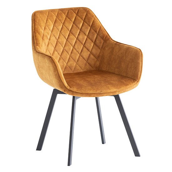 Viha Swivel Antique Gold Velvet Dining Chairs In Pair