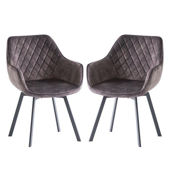 Viha Swivel Graphite Velvet Dining Chairs In Pair