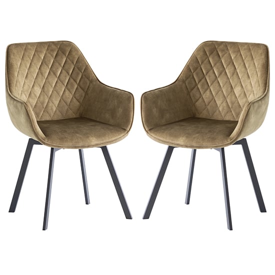 Read more about Viha swivel green velvet dining chairs in pair