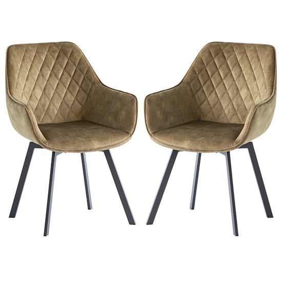 Read more about Viha swivel green velvet dining chairs in pair