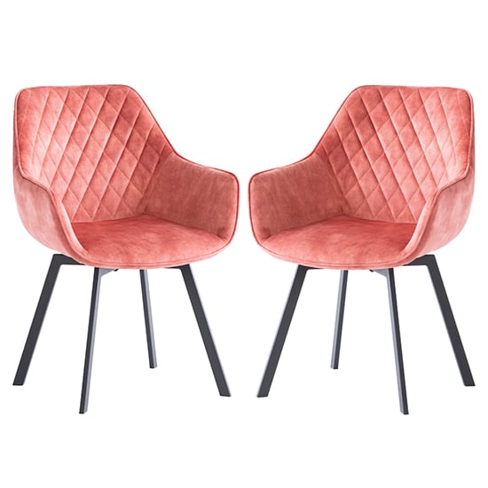 Viha Swivel Pink Velvet Dining Chairs In Pair