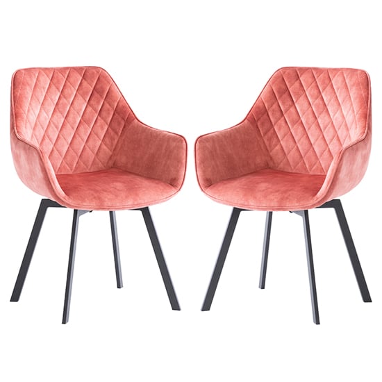 Product photograph of Viha Swivel Pink Velvet Dining Chairs In Pair from Furniture in Fashion