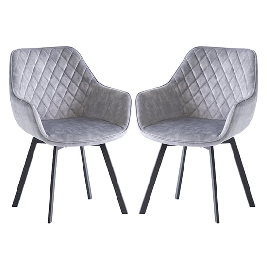 Read more about Viha swivel silver velvet dining chairs in pair