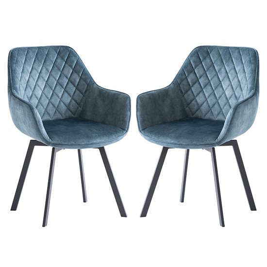 Read more about Viha swivel teal velvet dining chairs in pair