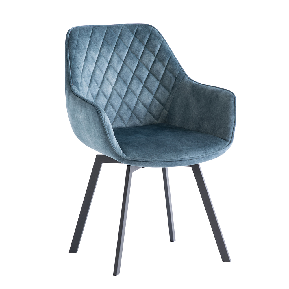 Viha Teal Velvet Swivel Dining Chairs with Black Legs in Pair