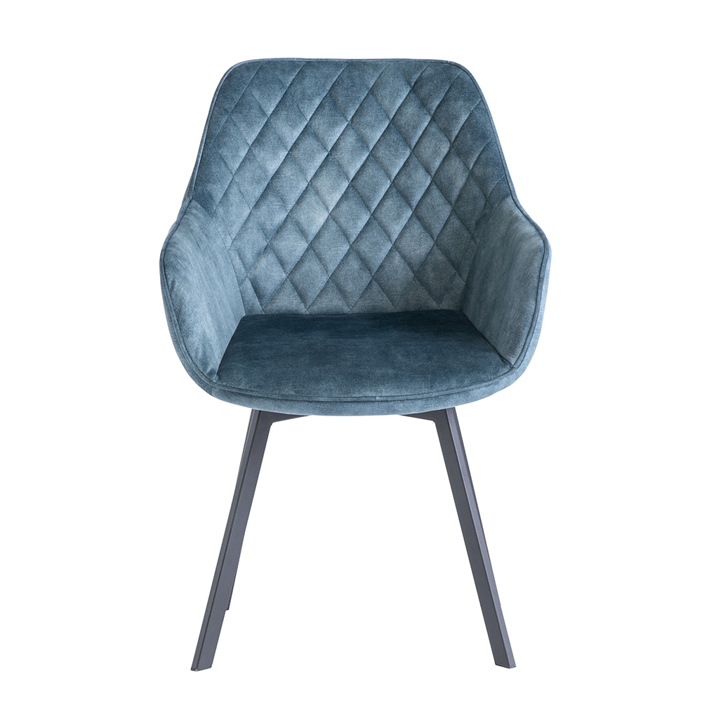 Viha Teal Velvet Swivel Dining Chairs with Black Legs in Pair