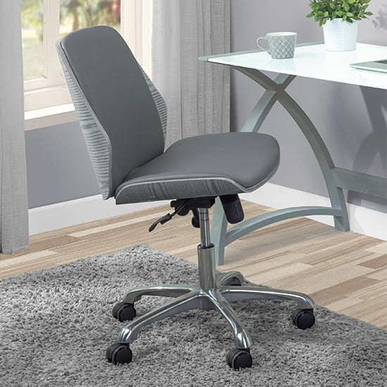 Vikena Faux Leather Office Chair In Grey_1